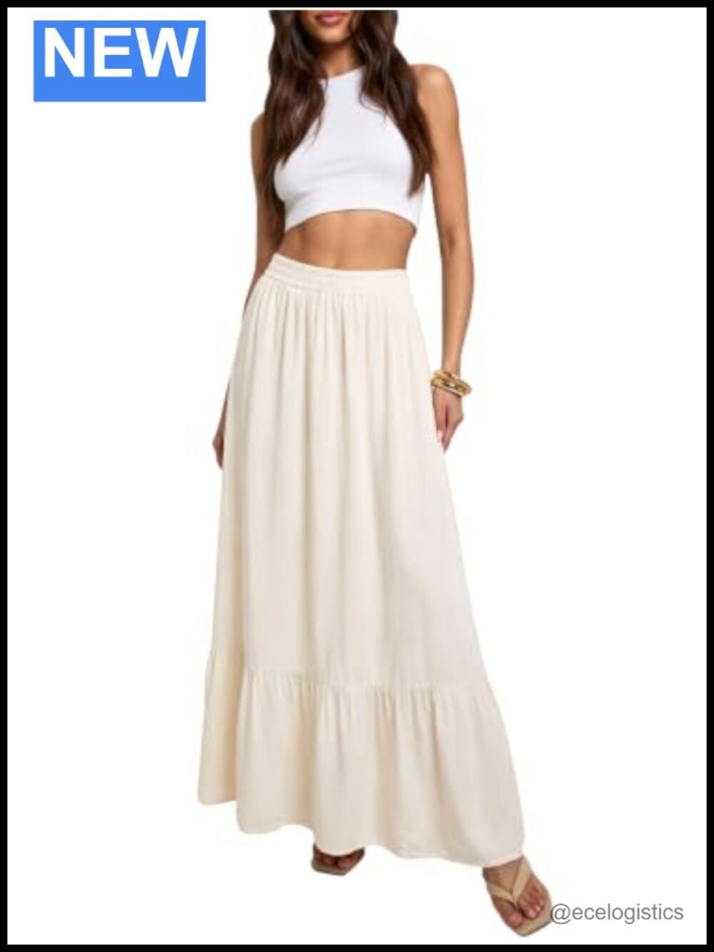 Boho Maxi Skirt Elastic Waist Flowy A-Line with Pockets